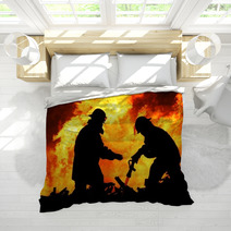 Two Fire Fighters And Huge Flames Bedding 38867801
