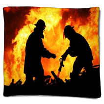 Two Fire Fighters And Huge Flames Blankets 38867801