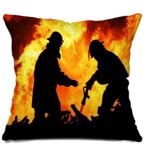 Two Fire Fighters And Huge Flames Pillows 38867801