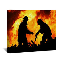 Two Fire Fighters And Huge Flames Wall Art 38867801