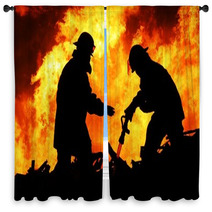 Two Fire Fighters And Huge Flames Window Curtains 38867801
