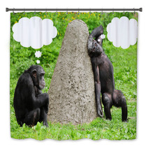 Two Funny Chimpanzees With Speech Bubles. Bath Decor 54310090