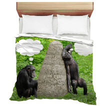 Two Funny Chimpanzees With Speech Bubles. Bedding 54310090