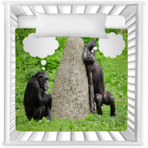 Two Funny Chimpanzees With Speech Bubles. Nursery Decor 54310090