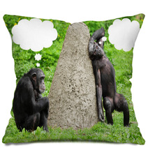 Two Funny Chimpanzees With Speech Bubles. Pillows 54310090
