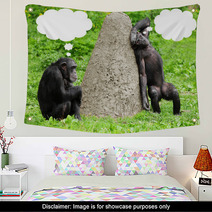 Two Funny Chimpanzees With Speech Bubles. Wall Art 54310090