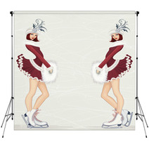 Two Girls In Fancy Costume At Ice Rink Backdrops 57105942