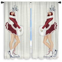 Two Girls In Fancy Costume At Ice Rink Window Curtains 57105942
