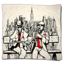 Two Jazz Men Playing In New York Blankets 58689971