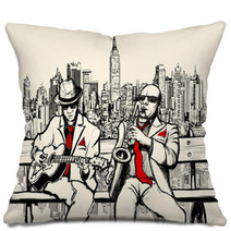 Two Jazz Men Playing In New York Pillows 58689971