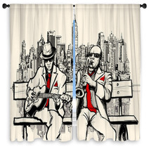 Two Jazz Men Playing In New York Window Curtains 58689971