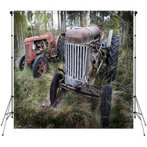 Two Old Rusty Tractor In The Forest Backdrops 67663269