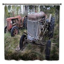 Two Old Rusty Tractor In The Forest Bath Decor 67663269