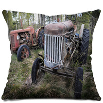Two Old Rusty Tractor In The Forest Pillows 67663269