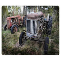 Two Old Rusty Tractor In The Forest Rugs 67663269