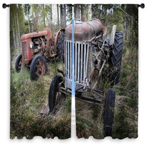 Two Old Rusty Tractor In The Forest Window Curtains 67663269