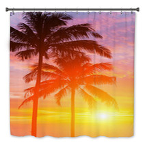 Two Palm And Beautiful Sunset Bath Decor 46425042