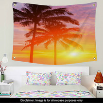 Two Palm And Beautiful Sunset Wall Art 46425042