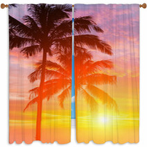 Two Palm And Beautiful Sunset Window Curtains 46425042