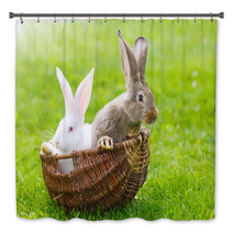 Two Rabbits In Wicker Basket Bath Decor 65707687