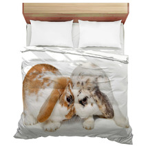 Two Rabbits Isolated On A White Background Bedding 61805588