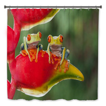 Two Red-eyed Tree Frogs Sitting On A Heliconia Flower Bath Decor 87591215