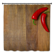 Two Red Hot Chili Peppers On A Wooden Background Bath Decor 66710225