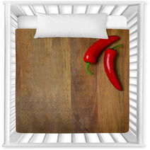 Two Red Hot Chili Peppers On A Wooden Background Nursery Decor 66710225