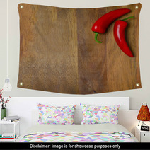 Two Red Hot Chili Peppers On A Wooden Background Wall Art 66710225