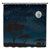 Two Rhinos Silhouetted Against A Starry African Sky Bath Decor 49196933