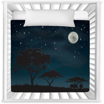 Two Rhinos Silhouetted Against A Starry African Sky Nursery Decor 49196933