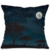 Two Rhinos Silhouetted Against A Starry African Sky Pillows 49196933