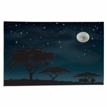 Two Rhinos Silhouetted Against A Starry African Sky Rugs 49196933