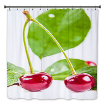 Two Ripe Cherries With Leaves Bath Decor 66685188
