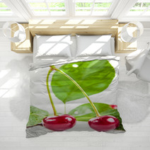 Two Ripe Cherries With Leaves Bedding 66685188