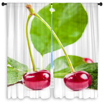 Two Ripe Cherries With Leaves Window Curtains 66685188