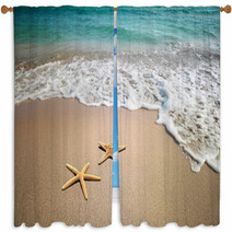 Two Starfish On A Beach Window Curtains 19804151
