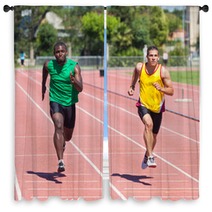 Two Track And Field Athletes Running Window Curtains 43068056