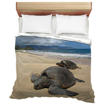 Two Turtles In The Sand In A Beach In Hawaii Bedding 53711119
