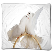 Two White Doves Kissing And Huggung Blankets 36693939