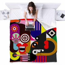 Two Women Abstract Portrait Blankets 43483441