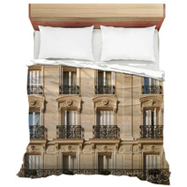 Typical Facade Of Parisian Building Near Notre Dame Bedding 87187173