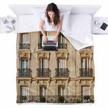 Typical Facade Of Parisian Building Near Notre Dame Blankets 87187173