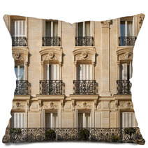 Typical Facade Of Parisian Building Near Notre Dame Pillows 87187173