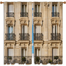 Typical Facade Of Parisian Building Near Notre Dame Window Curtains 87187173