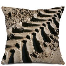Tyre Tracks On Sand With Blur Effect Pillows 147702787