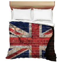 UK Flag On A Cracked Brick Wall Bedding 54499310