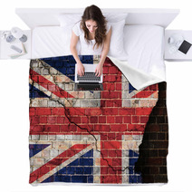 UK Flag On A Cracked Brick Wall Blankets 54499310