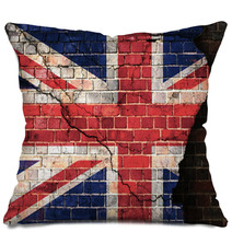 UK Flag On A Cracked Brick Wall Pillows 54499310