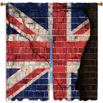 UK Flag On A Cracked Brick Wall Window Curtains 54499310